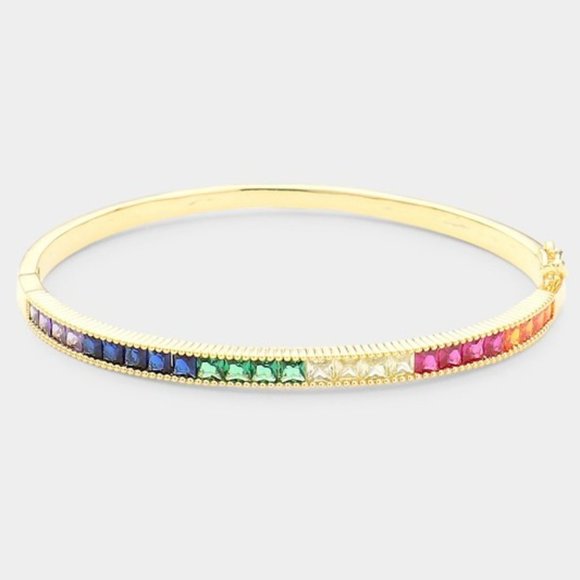 The Wild Clover Jewelry - 1 LEFT!! RAINBOW RHINESTONE GOLD PLATED BANGLE BRACELET